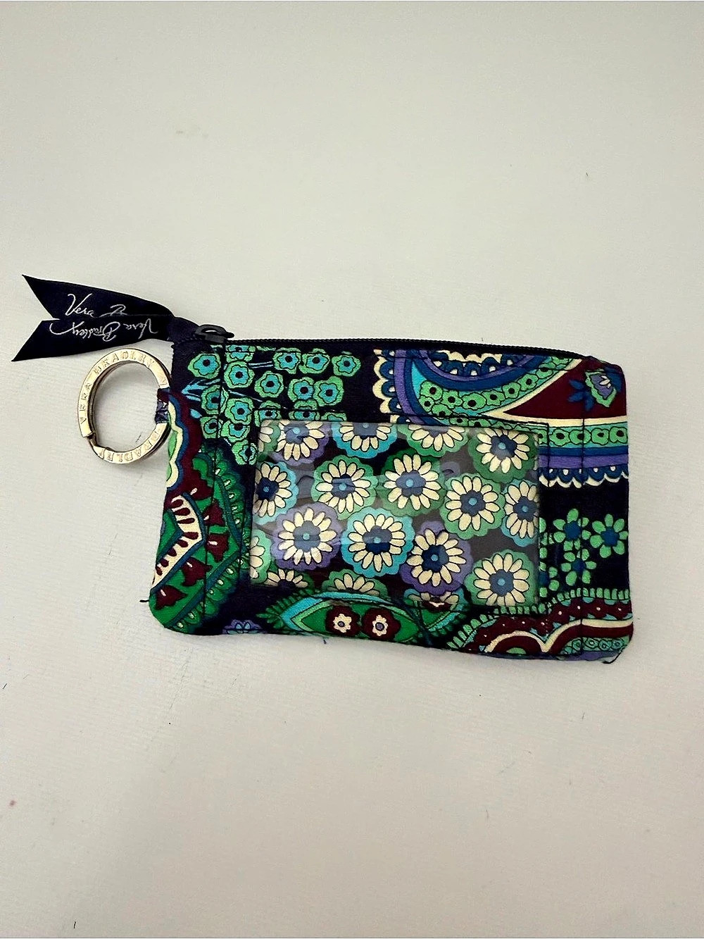 Vera Bradley Zip ID Case Floral Wristlet Green & Blue